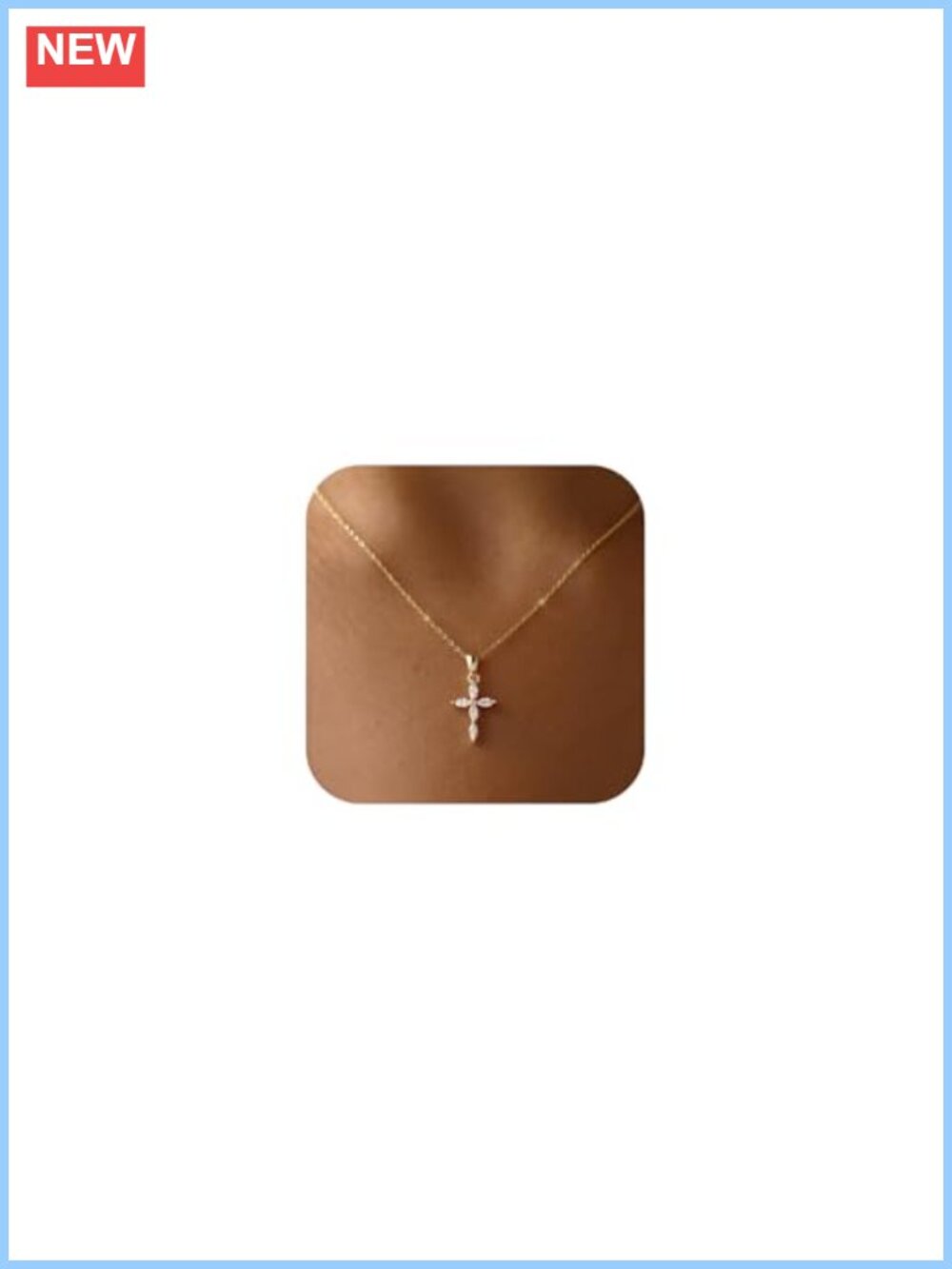 14K Gold Plated CZ Cross Necklace Dainty Pendant